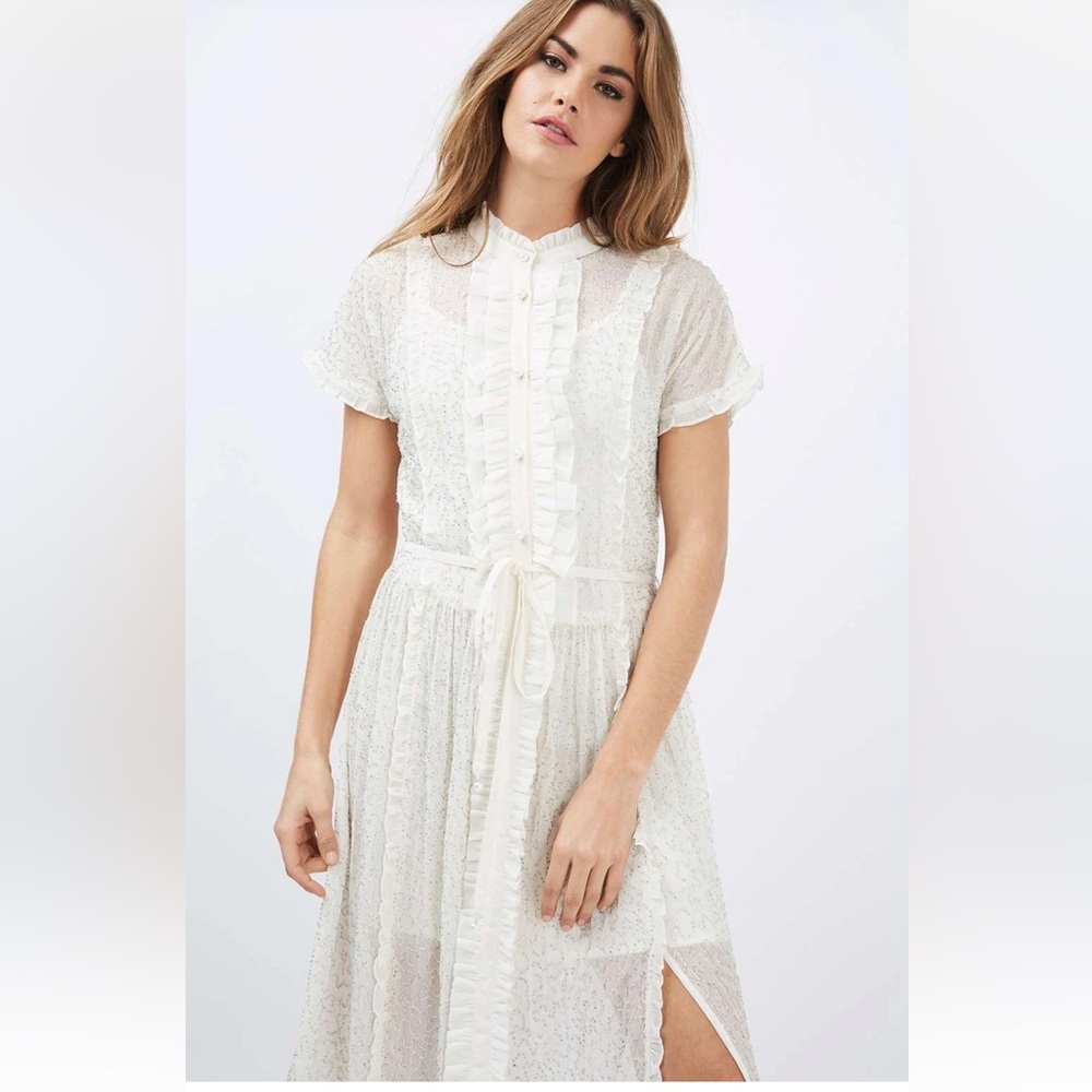 VINTAGE TOPSHOP PREMIUM White EMBELLISHED SHIRT DRESS Size Medium beaded - Picture 1 of 3